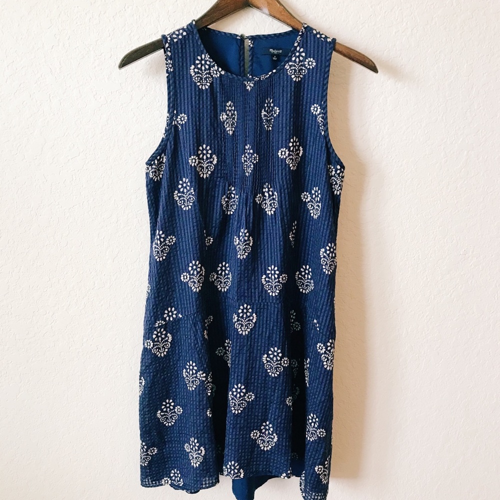 Madewell Skyscape Silk Blend Navy Floral Dress